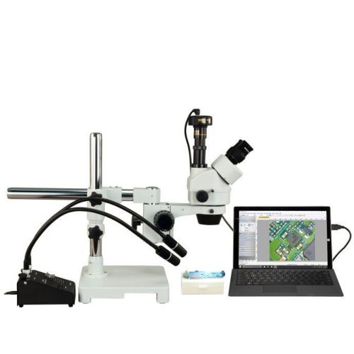 Omax 2.1x-180x 5mp digital zoom stereo boom microscope+6w led gooseneck lights for sale