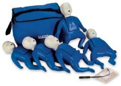 New Nasco Infant CPR Manikin 5 Pack Brand 50 Baby Lung Bags Carrying Case Set