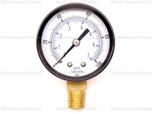 CO2 LOW PRESSURE REPLACEMENT GAUGE 0-100 PSI 1/4&#034; NPT RH THREADS HOME BREW