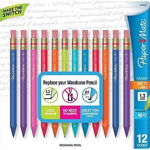 Paper Mate Mates 1.3mm Mechanical Pencils, 12 Colored Barrel Mechanical Pencils