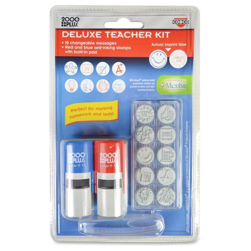 Deluxe Teacher Stamp Kit, 10 Changeable Messages, One Red and One Blue Stamp