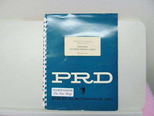 PRD ELECTRONICS 801A KLYSTRON POWER SUPPLY  MANUAL/SCHEMATIC/PARTS LIST