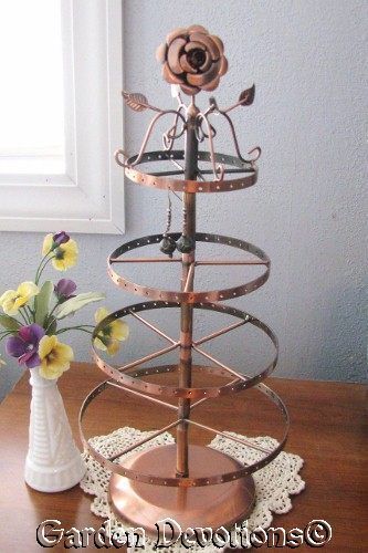 Spinning rose copper earring display holds 78 pair! for sale