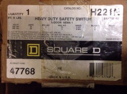 Square d h221n safety switch  2 pole 240vac 30 amps nema type 1 for sale