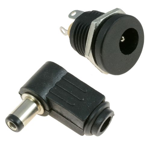 2.1mm x 5.5mm Right Angle Male Plug + Panel Mount Socket Jack DC Connector