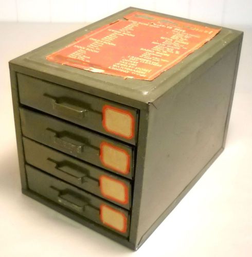 MINIATURE 6&#034; ARMY GREEN INDUSTRIAL PARTS METAL 4-DRAWER CABINET