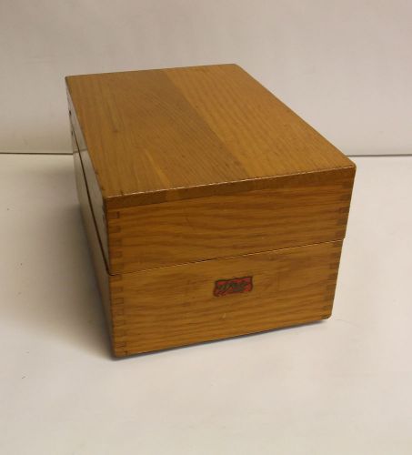 Weis Oak Wood Index File Card Box / Hinged Lid Office Recipes  8 1/4 x 5 3/4 USA