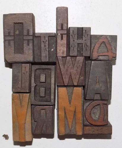 Letterpress Letter Wood Type Printers Block &#034;Lot of 14&#034; Typography #bc-39