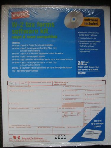 W - 2 Tax Form Includes Software kit Tax year 2011 - 24 - 6 Part Sets