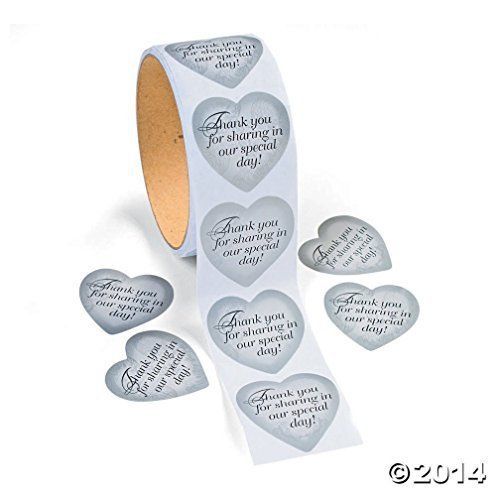 Silver Heart Thank You Stickers (1 roll) by Fun Express Free Shipping