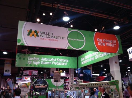 Hanging banner, 15ft square x 32“ trade show display with custom print for sale