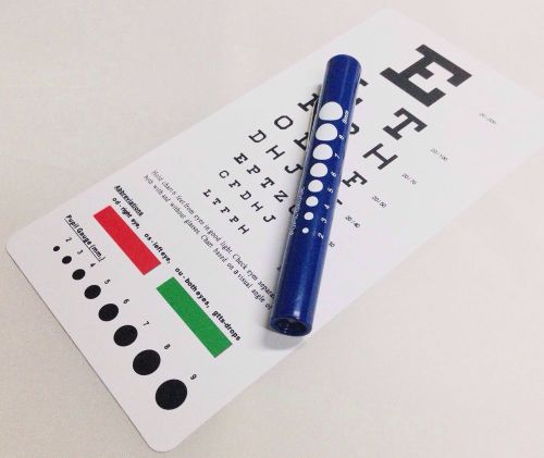 BLUE Medical Pen light PenLight LED With Pupil gauge + Snellen Pocket Eye Chart