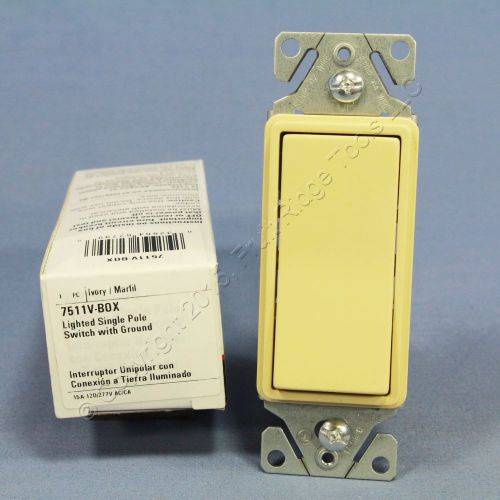 Cooper Ivory Illuminated 1-Pole Decorator Rocker Light Switch LIGHTED 15A 7511V