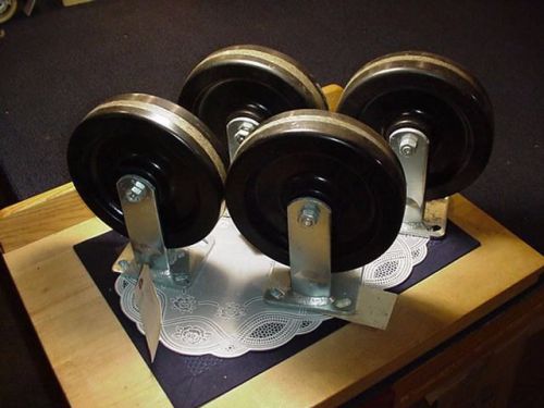 Lot of Four Casters 8&#034; Heavy Duty Caster Straight Frame Rigid Non-Swivel NEW!