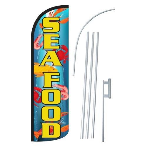 Sea food extra wide windless swooper flag jumbo banner+ pole /spike made usa (1) for sale