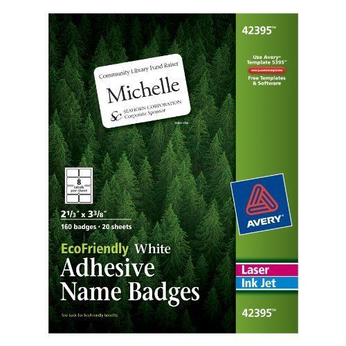 Avery 42395 White Adhesive Name Badges  2 1/3&#034; x 3 3/8&#034; 160 Badges Template 5395