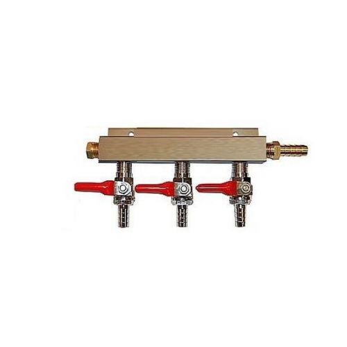 3 Way CO2 Block Manifold with 5/16&#034; Barbs - Gas Distribution Splitter
