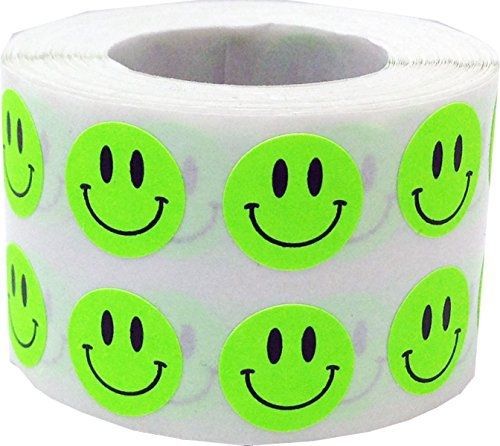 InStockLabels.com 1/2&#034; Half Inch Round Fluorescent Green Smiley Face Happy