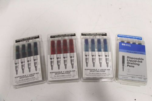 Lot of (4) NEW HP Disposable Liquid Ink Drafting Pens RED Green Blue MultiColor