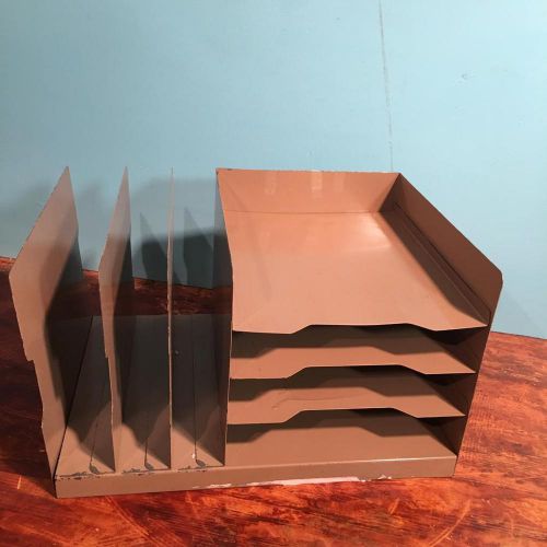 VINTAGE Metal TANKER Desk File Tray Steampunk INDUSTRIAL ORGANIZER Paper Cabinet