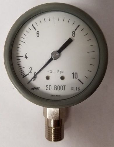 Haenni 1/4&#034; npt 2-1/2&#034; dial 10 in sqrt dry bourdon pressure gauge dr100-411-211 for sale