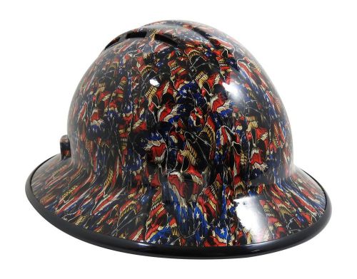 Custom hydro dipped vented full brim hard hat in american deadhead - made in usa for sale