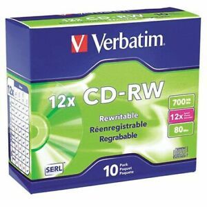 VERBATIM VER95156 CD-RW Disc,700 MB,80 min,12x,PK10