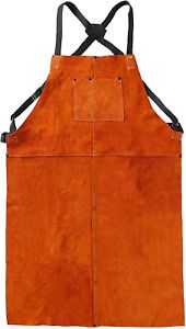 Leather Welding Work Apron - Heat Resistant &amp; Flame Resistant Bib Apron, Flame R