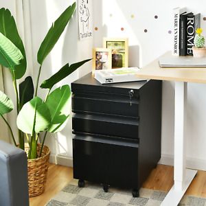 3-Drawer Mobile Convenient Filing Cabinet Stee with Lock