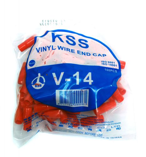 100pc Vinyl (soft flexible PVC) wire end cap V-14RD V-14 Color=Red RoHS KSS
