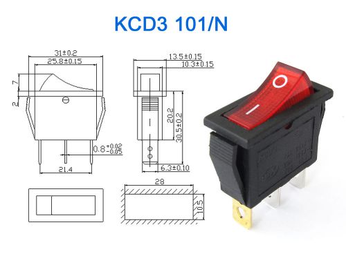 12x KCD3 Red Button On-Off 3Pin DPST Boat Car Rocker Switch 15A/20A 250V/125VAC