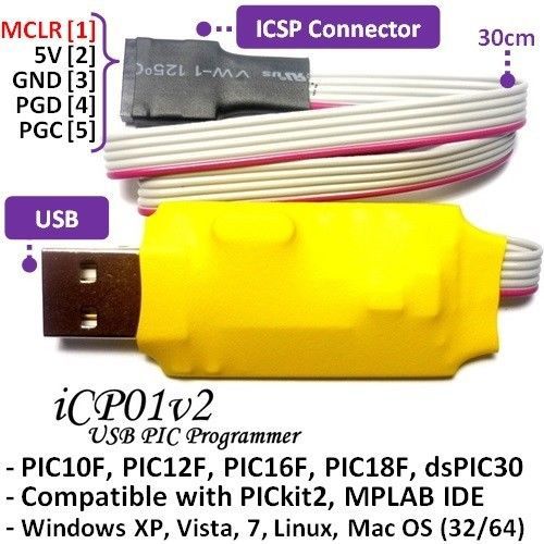 Bid1! iCP01v2 USB Microchip ICSP PIC Programmer PIC10,12,16,18F with PICkit2 SW