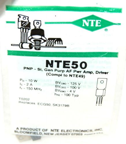 NTE NTE50 PNP-SI GRN PURP AF POWER AMP DRIVER T0220 EQUIV to ECG50 SK3179B