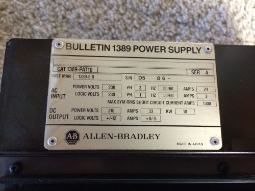 Allen bradley 1389-pat10 series ac servo power supply for sale