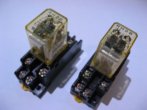 Qty 2 idec rh2b-u relay dpdt 24vdc coil with type ptf 08a din base - used for sale