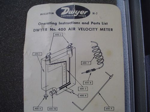 Dwyer No. 400 Air Velocity Meter Heat and Air Test Equipment