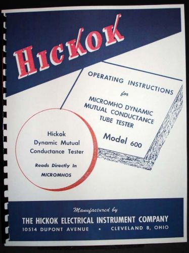 Hickok 600 Early Version Tube Tester Manual
