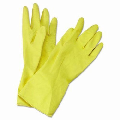Boardwalk Flock-Lined Latex Gloves, Yellow, Medium, 12 Pairs (BWK 242M)