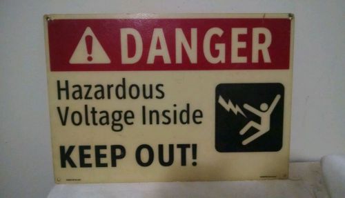 Vintage &#034;danger hazardous voltage inside keep out&#034;acrylic warning sign 20&#034; x 14&#034; for sale