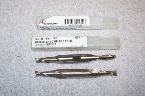2 UN-USED IN TUBE  CLEVELAND  1/4&#034;  x 3/8&#034; shank  DOUBLE END  2 FLUTE END MILLS