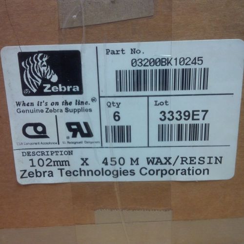 LOT 4 NEW ZEBRA 03200BK 10245 102MM X 450M WAX/RESIN Thermal Transfer RIBBON