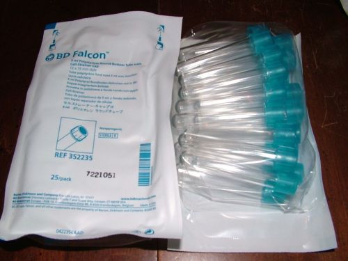 Bd falcon 5 ml polystyrene round bottom tube cell strainer cap 25/pack #352235 for sale