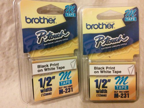 2)~ Brother P Touch M231 2 Pack B/W P-Touch Adhesive Label Tape
