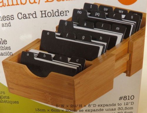 NEW Bamboo Expandable Business Card Holder with Dividers and Index Tabs !!!