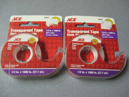2 Dispencers Ace Hardware 1/2&#034; x 1000&#034; (55 Yards) Transparent Clear Tape 93503