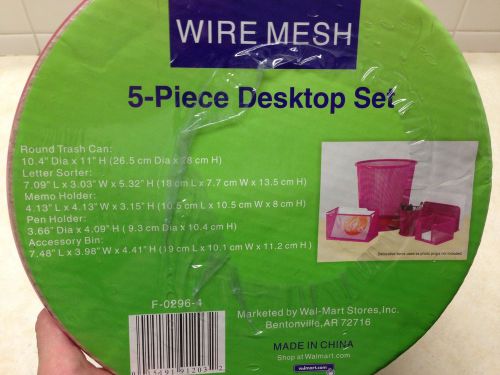 5 Piece Pink Wire Mesh Desk Organizer Set for Home Office or Work Cubicle.
