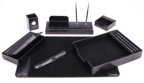 Majestic 7 Piece Black Leather Desk Set Great Holiday Gift Item 105-DSG7