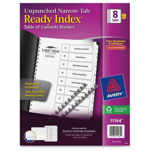 Avery Ready Index Unpunched Narrow Tab Dividers - 5 X Divider - 8.50&#034; (ave11164)