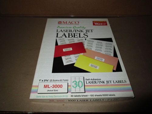 MACO LASER INK JET LABELS ML-3000 1&#034; X 2 5/8&#034; - 30 LABELS / PER SHEET