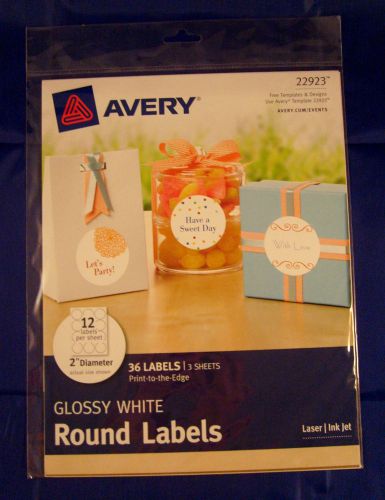Avery Print-to-the-Edge 36 Glossy White Round Labels 22923 2&#034; Diameter NOT 22807